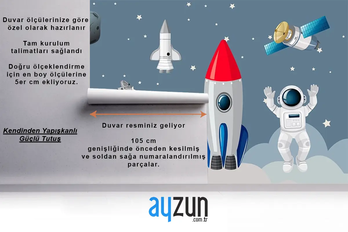 Astronotlar Ve Uzay Araçları Çocuk Odası Duvar Kağıdı