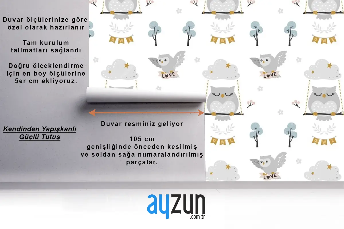 Bebek Baykuş Desenli Duvar Kağıdı