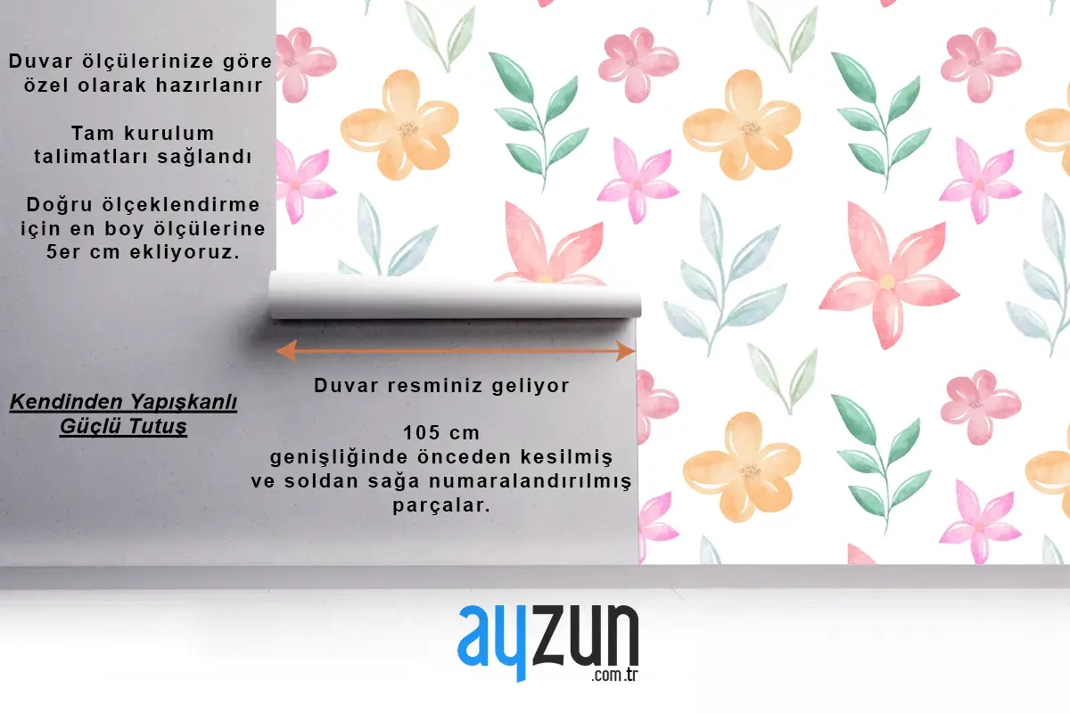 Yumuşak Renklerle Arka Plan Çiçek Suluboya Çocuk Odası Duvar Kağıdı