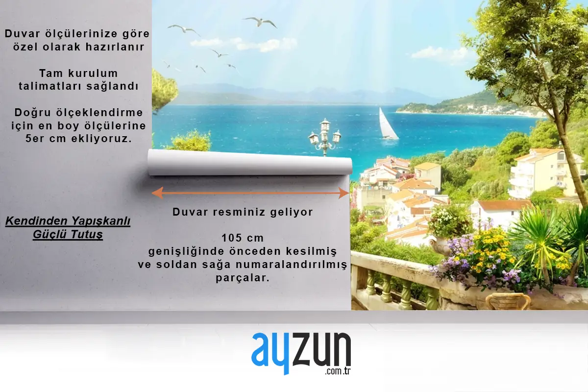 Bahçe Manzarası Fresk Eski Şehir Deniz Çiçekler Bahar Duvar Kağıdı