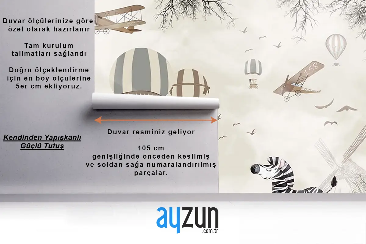 Balonlar Uçaklar Sevimli Hayvanlar Çocuk Kağıdı