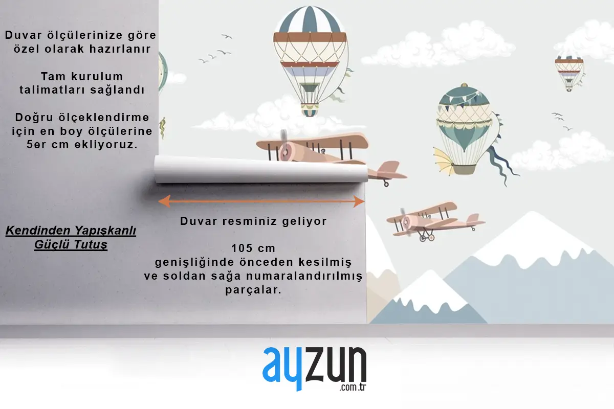 Balonlar Ve Uçaklar Ile Dağlar Çocuk Odası Duvar Kağıdı