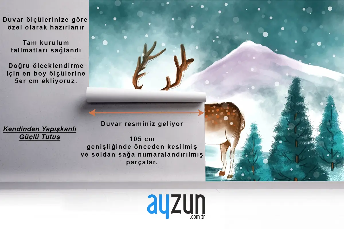 Kışın Güzel Noel Manzarası Noel Geyiği Kartı Çocuk Odası Duvar Kağıdıyla