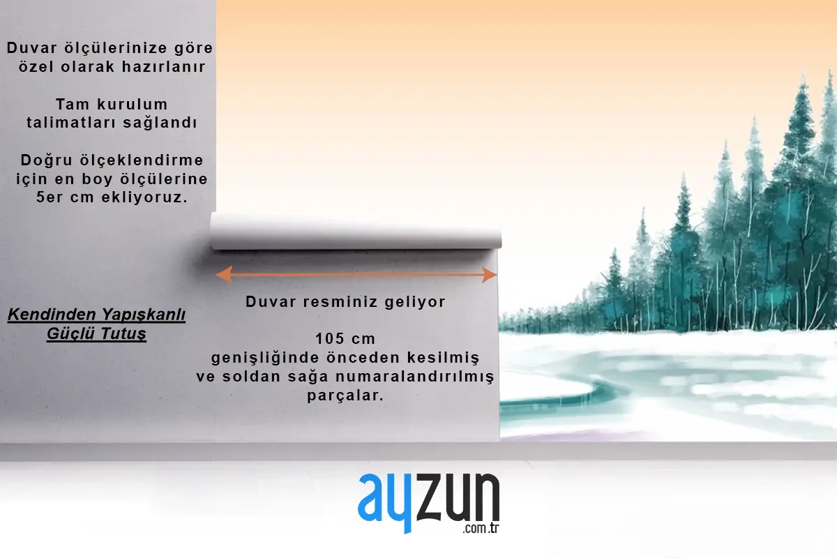 Kışın Güzel Noel Ağacı Manzara Kartı Yemek Odası Duvar Kağıdı