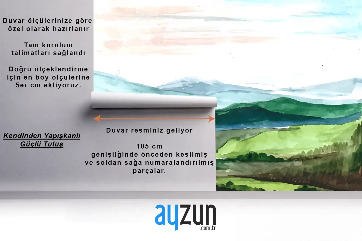 Güzel Manzara Dağ El Çizim Mutfak Duvar Kağıdı