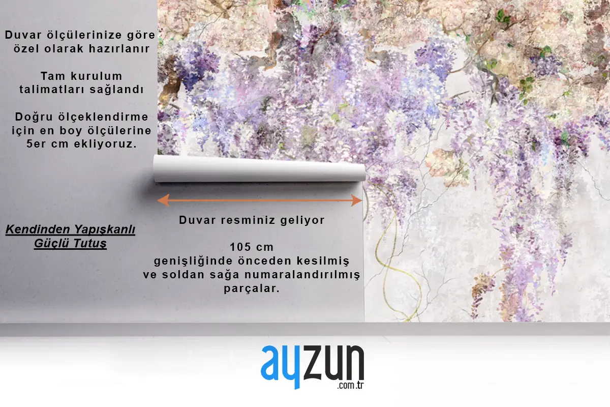 Beton Gri Vintage Yatak Odası Duvar Kağıdı Duvarındaki Güzel Leylak Dalları