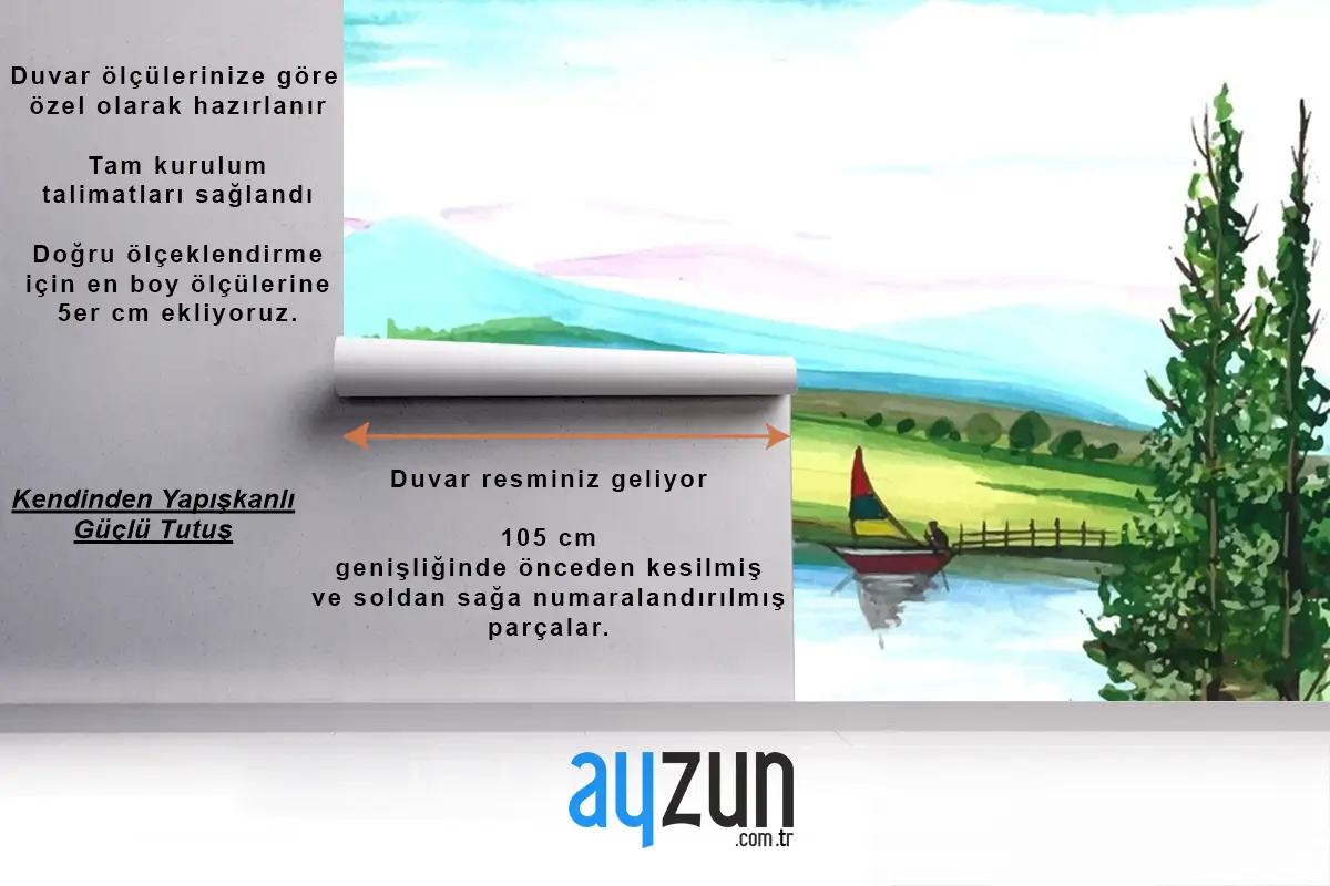 Güzel Doğa Manzarası El Çizimi Suluboya Yemek Odası Duvar Kağıdı
