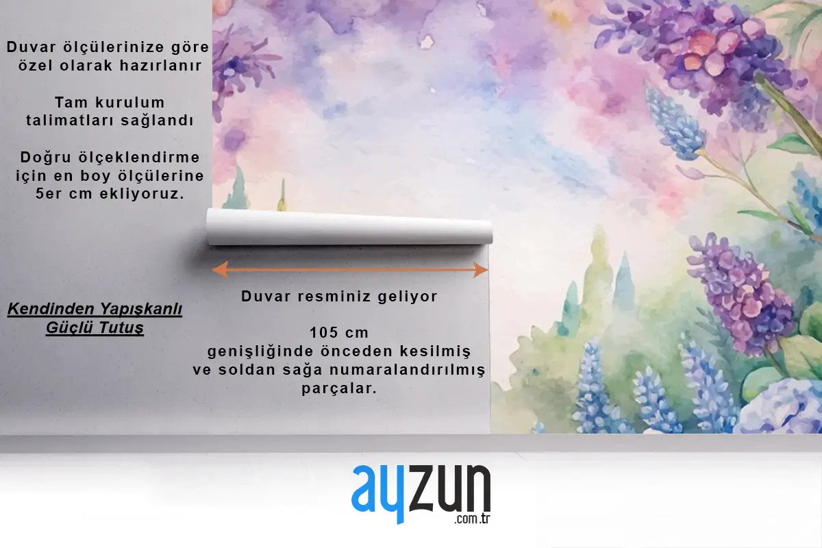 Güzel Rustik Çiçek Suluboya Arka Plan Çocuk Odası Duvar Kağıdı 