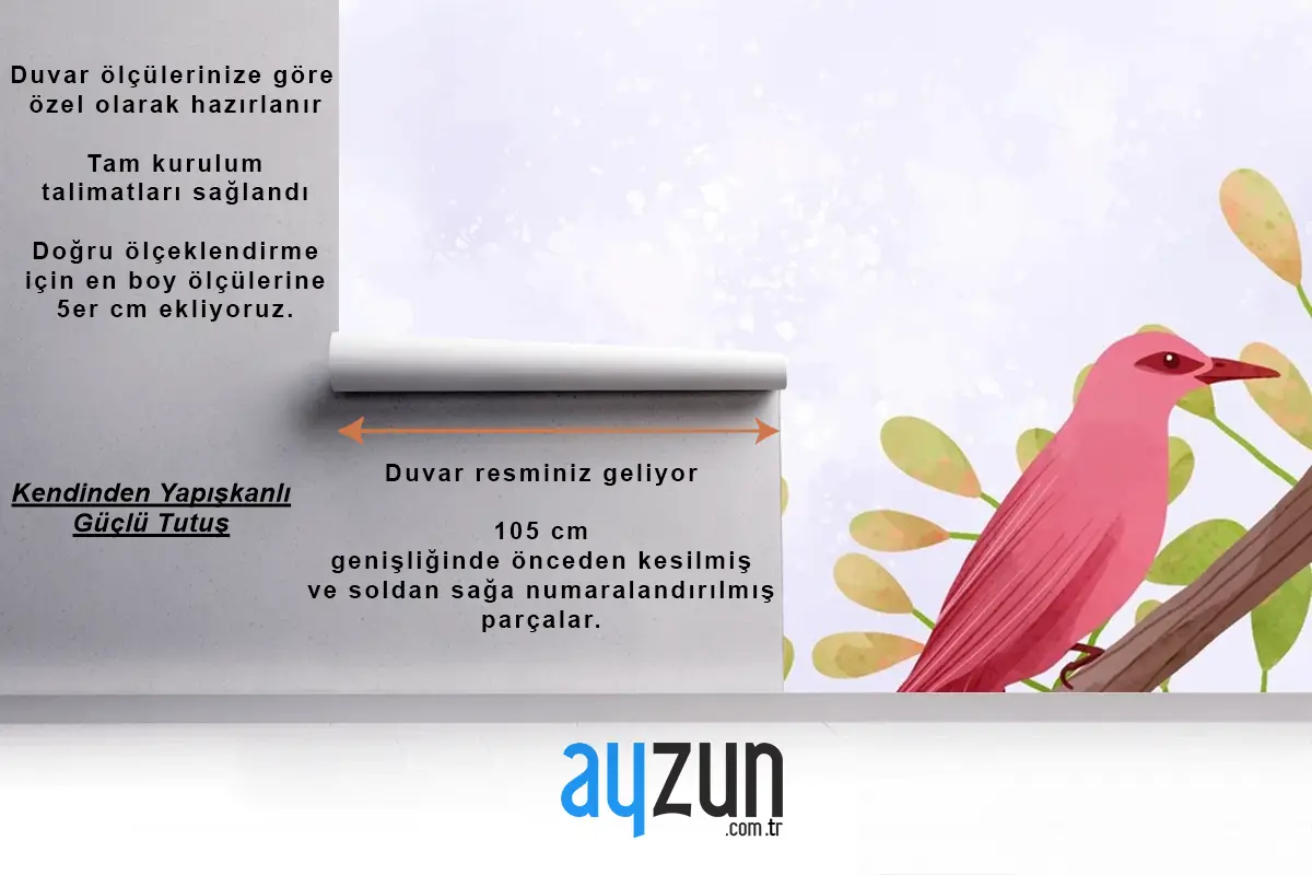 Dallarda Oturan Kuşların Güzel Suluboya Çocuk Odası Duvar Kağıdı