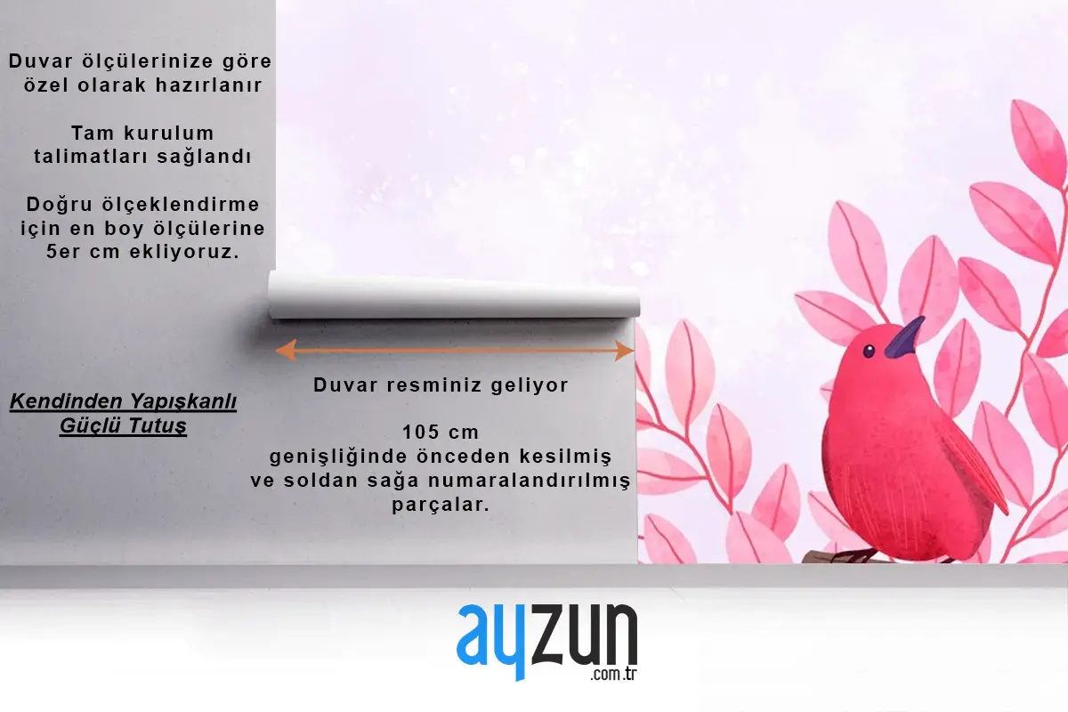 Dallarda Oturan Kuşların Güzel Suluboya Çocuk Odası Duvar Kağıdı