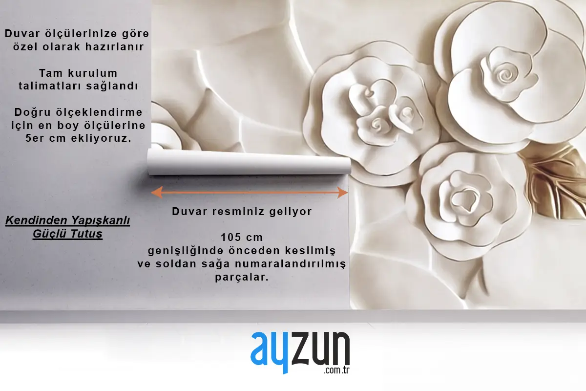 Güzel Beyaz Mermer Çiçek Yatak Odası Duvar Kağıdı