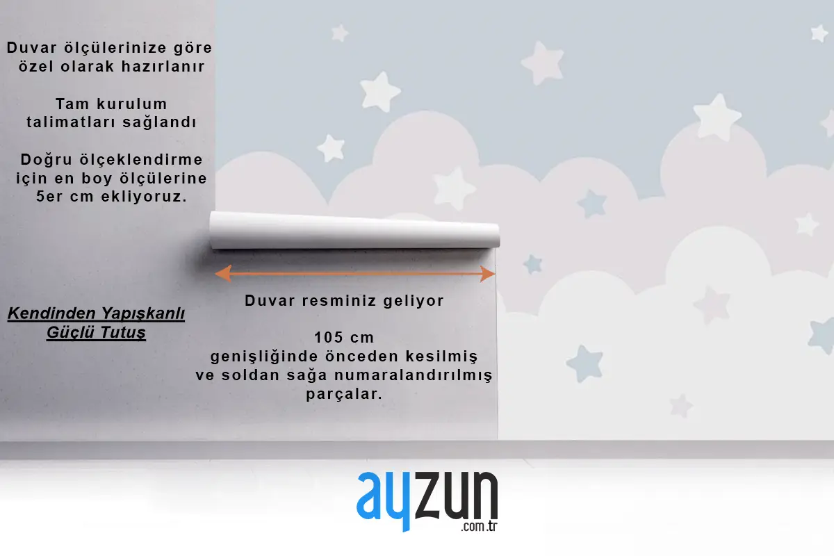 Bebek Odası Çocuk Duvar Kağıdı  Bulutlar Ve Yıldızlar