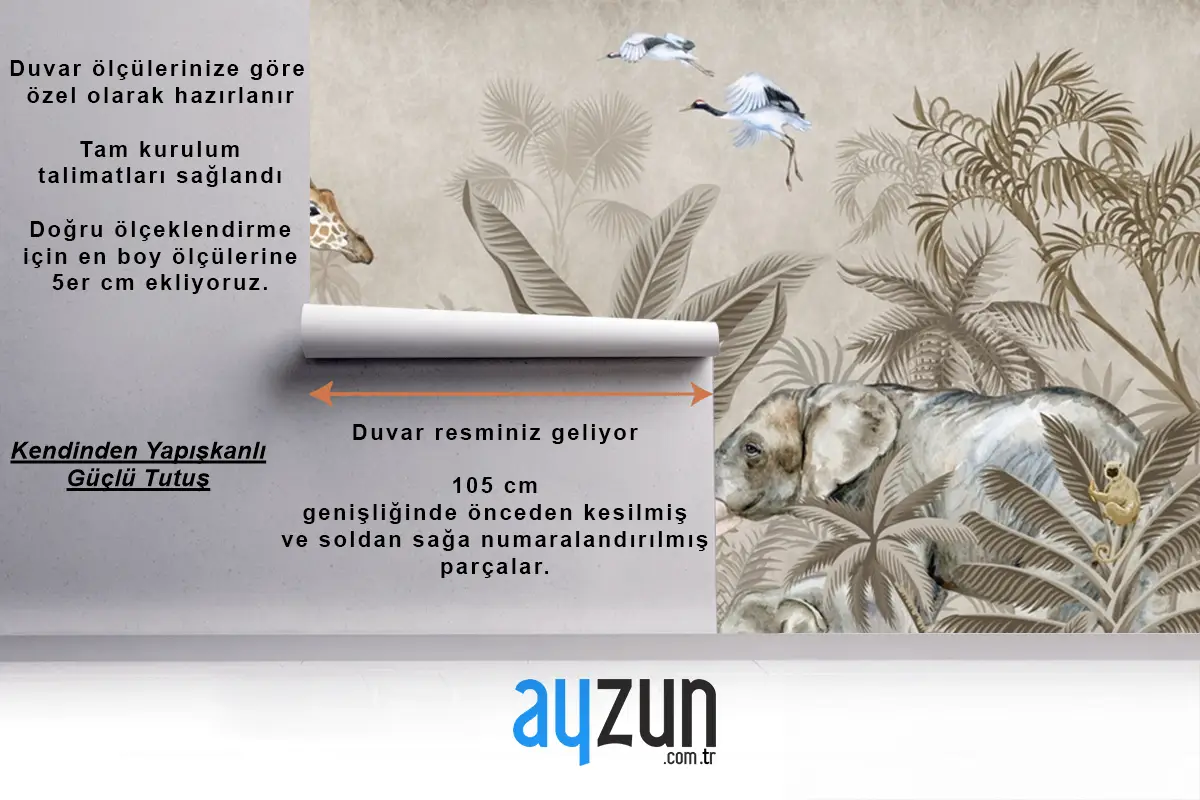Bej Suluboya Safari Hayvanları Çocuk Odası Duvar Kağıdı