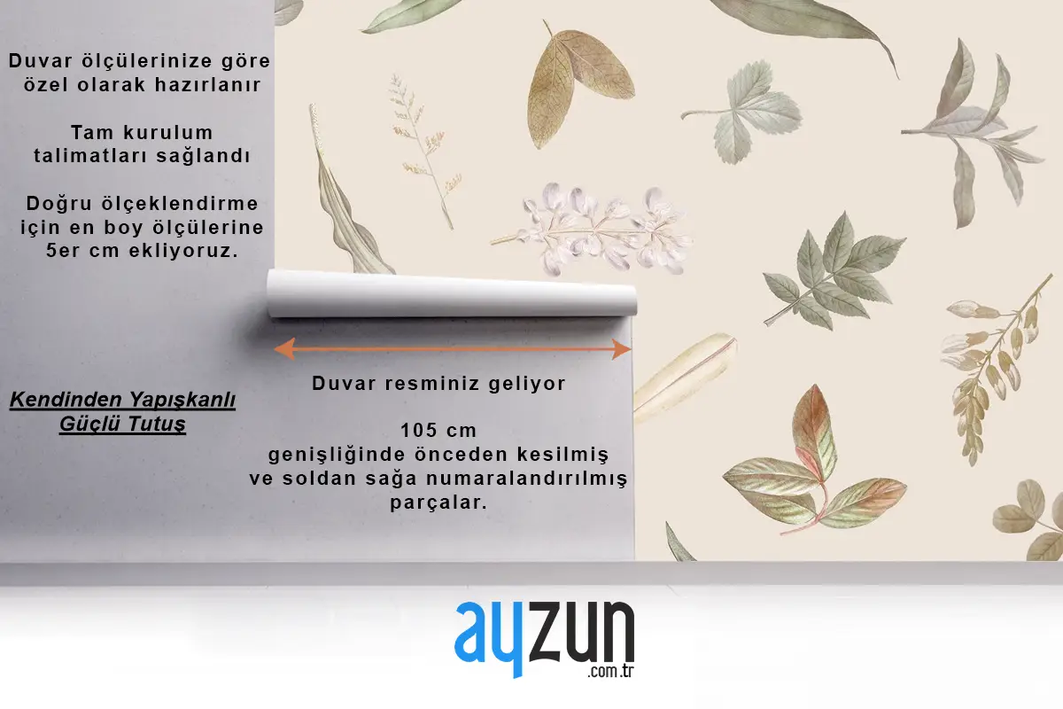 Bej Zemin Üzerine Yaprak Deseni Tv Arkası Duvar Kağıdı