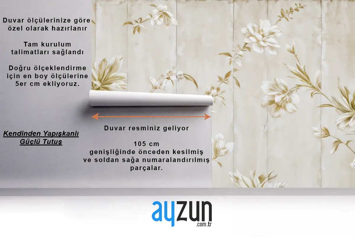 Beyaz Çiçekler Ve Yapraklarla Süslenmiş Çiçekli Vintage Duvar Kağıdı