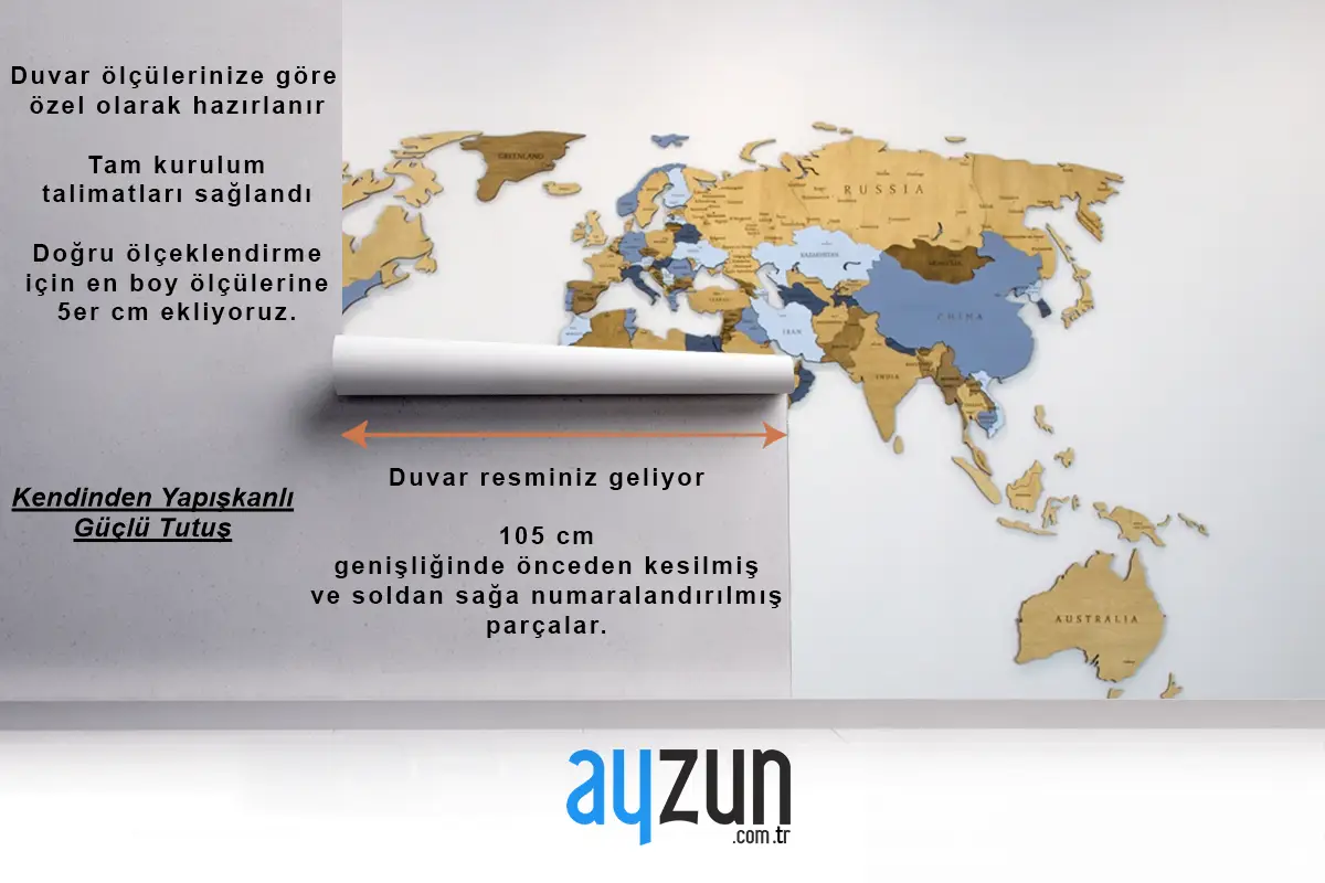 Beyaz Duvar Kağıdı Duvarında Ahşap Renkli Çok Katmanlı Dünya Haritası