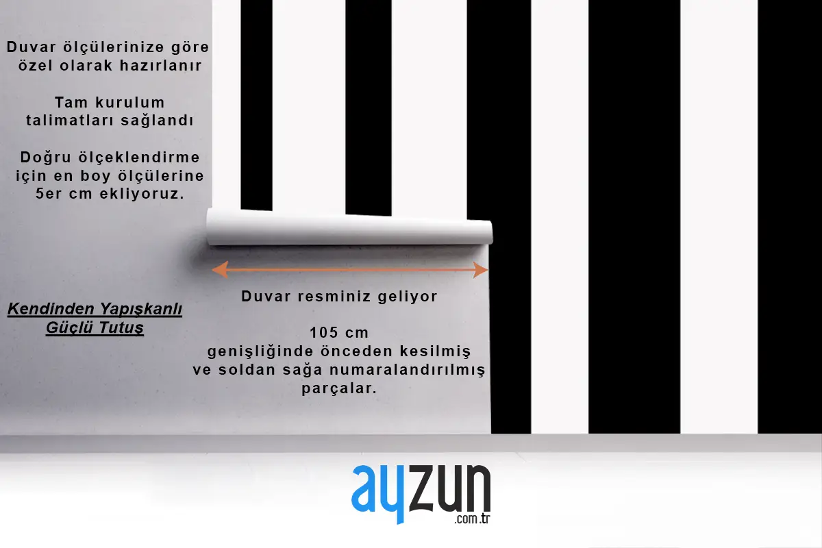 Beyaz Siyah Çizgili Desen Tasarım Duvar Kağıdı