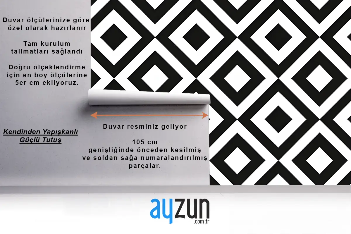 Siyah & Beyaz Elmas Desenli Mutfak Duvar Kağıdı