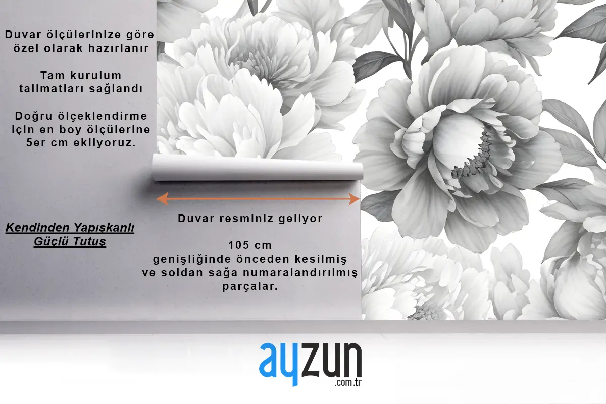 Büyük Yemyeşil Ile Siyah Beyaz Çiçek Desenli Yatak Odası 