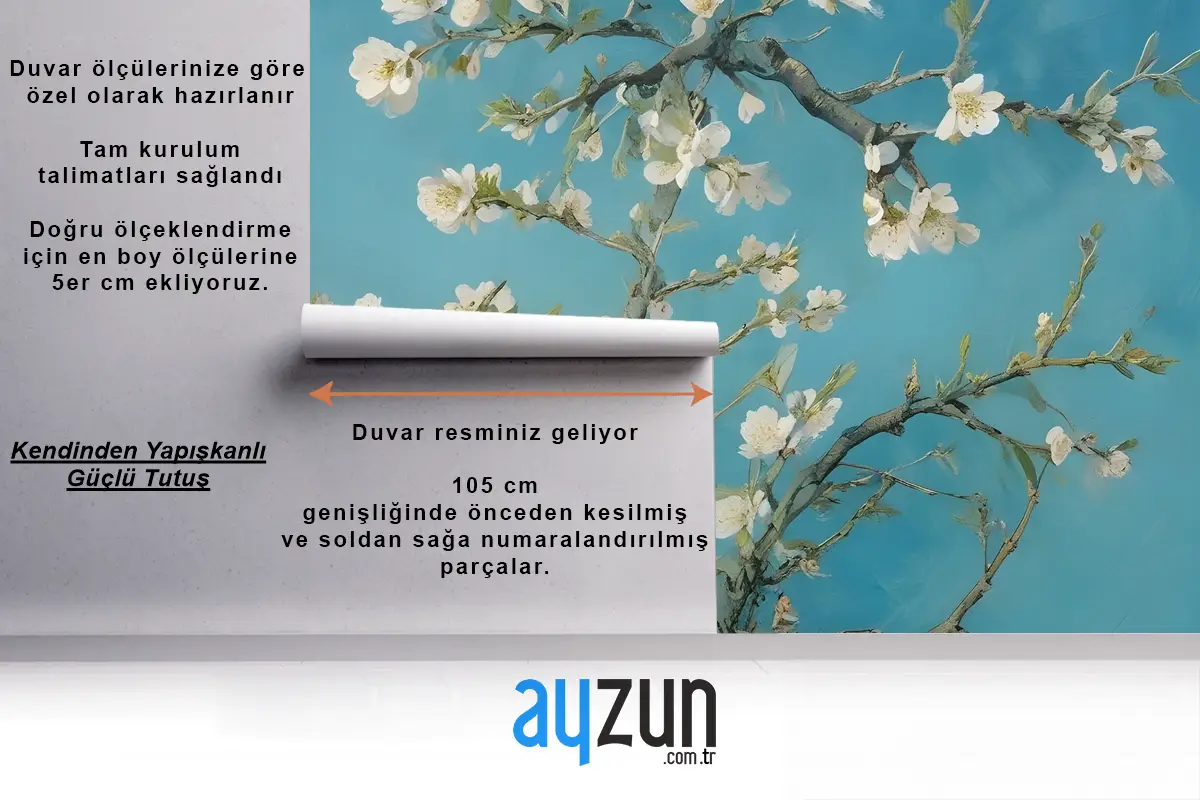 Mavi Gökyüzüne Karşı Çiçek Açan Badem Ağacı Dalları Yatak Odası Duvar Kağıdı