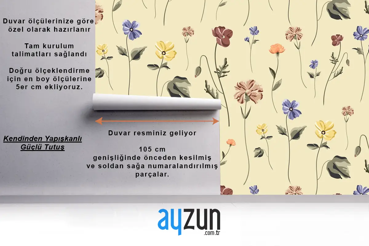 Bej Mutfak Duvar Kağıdı Duvarında Çiçek Açan Kusursuz Desen