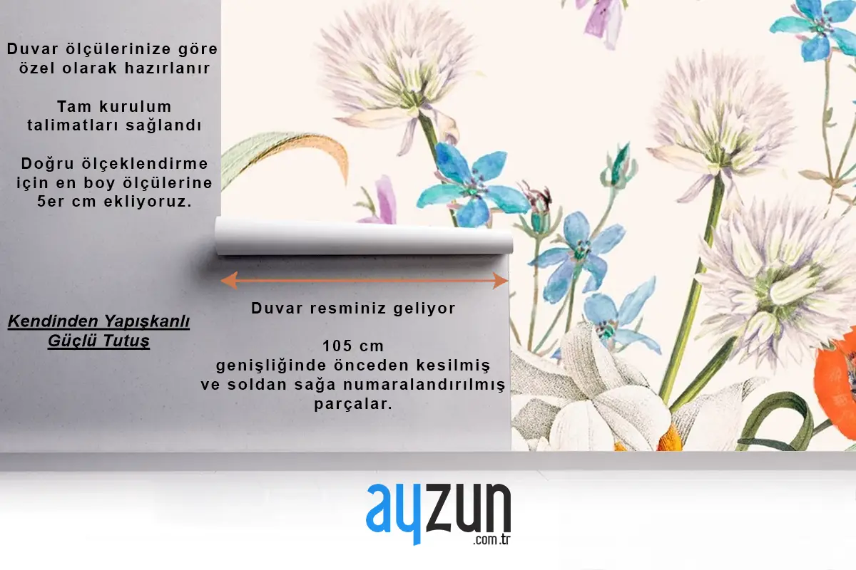 Çiçek Açan Bahar Çiçek Desenli Duvar Kağıdı