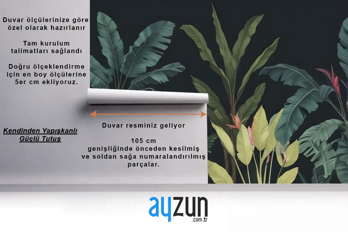 Mavi Ve Yeşil Koyu Tropikal Yatak Odası Duvar Kağıdı