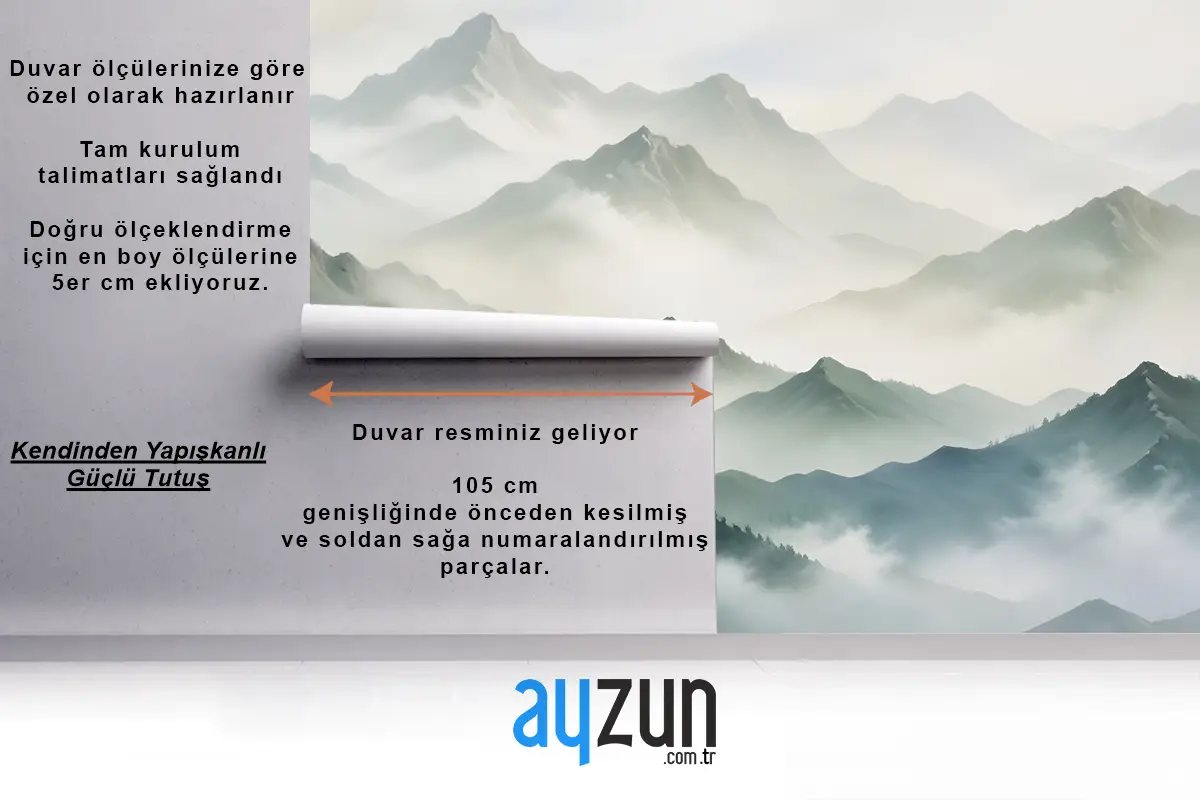 Mavi Ve Yeşil Dağ Manzarası Banyo Duvar Kağıdı