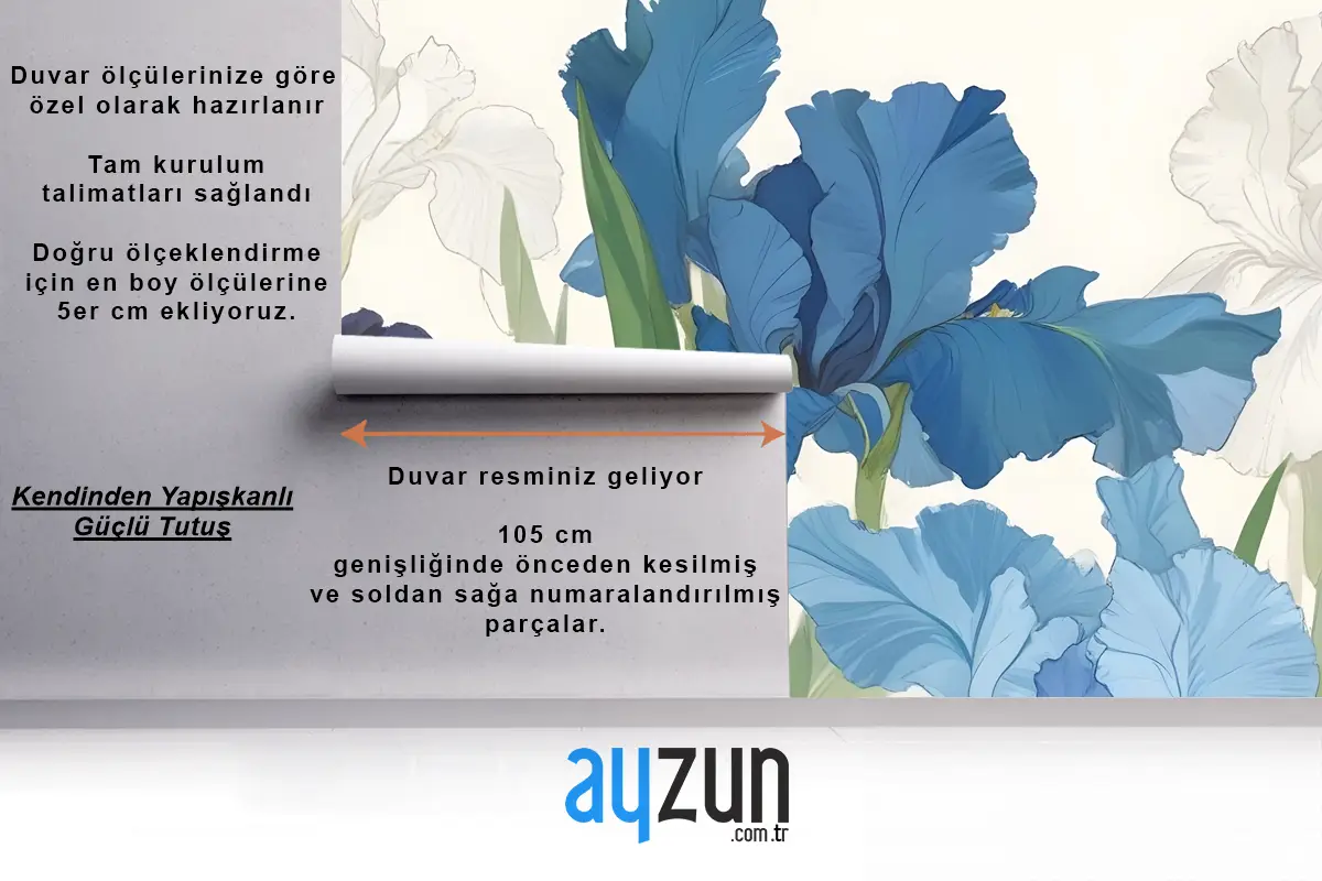 Hafif Antre  Hol  Koridor Duvar Kağıdı Duvarına Karşı Yeşil Yapraklı Mavi Beyaz Süsen