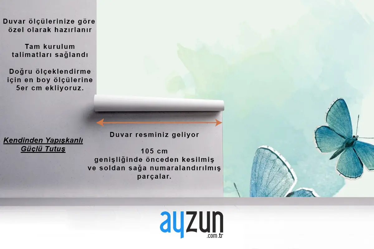 Mavi Kelebekler Desenli Arka Plan Çocuk Odası Duvar Kağıdı