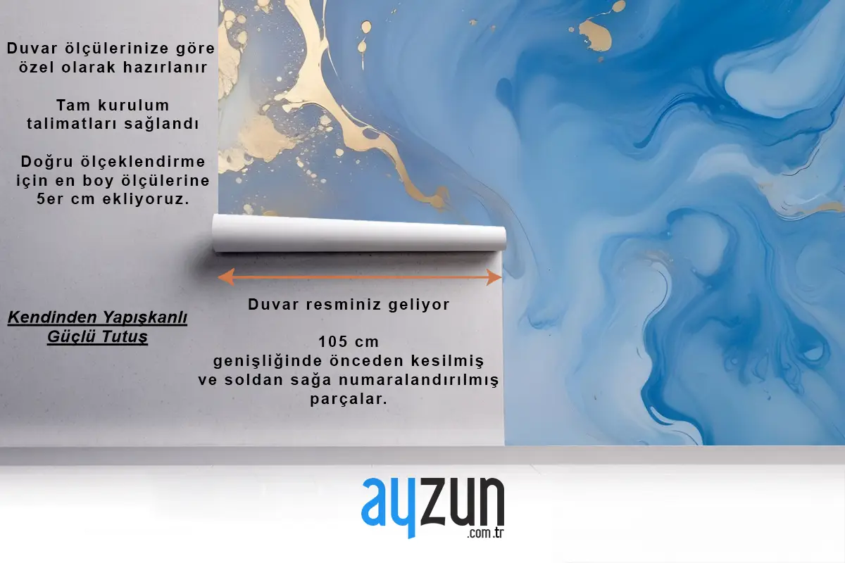 Sıçrama Yatak Odası Duvar Kağıdı  Ile Mavi Altın Görünümlü Mermer