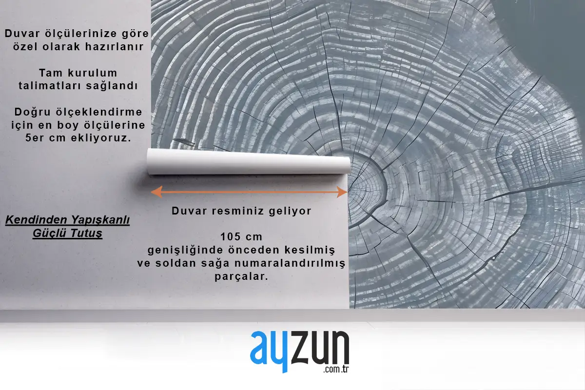 Mavi Gri Ahşap Tahıl Baskı Yatak Odası Duvar Kağıdı