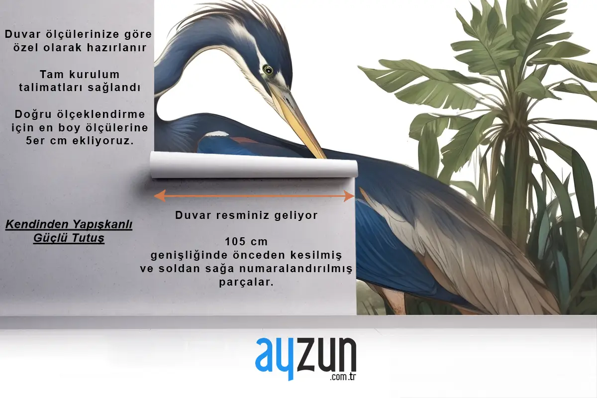 Mavi Balıkçıl Banyo Duvar Kağıdı