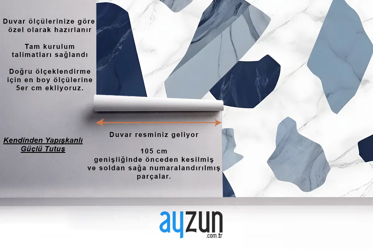Mavi Mermer Terrazzo Yatak Odası Duvar Kağıdı