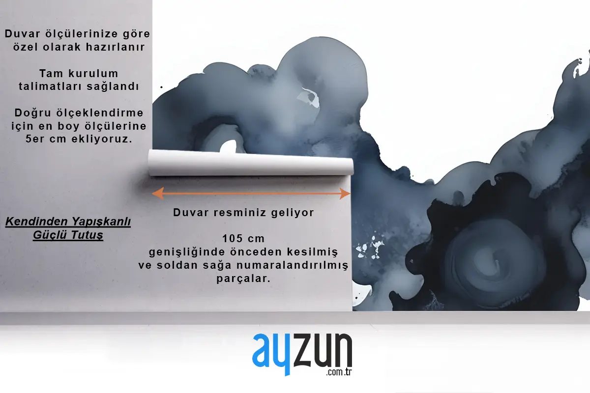 Mavi Moody Soyut Suluboya Resim Antre  Hol  Koridor Duvar Kağıdı