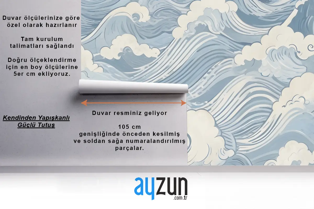 Mavi Dalgalar Yatak Odası Duvar Kağıdı