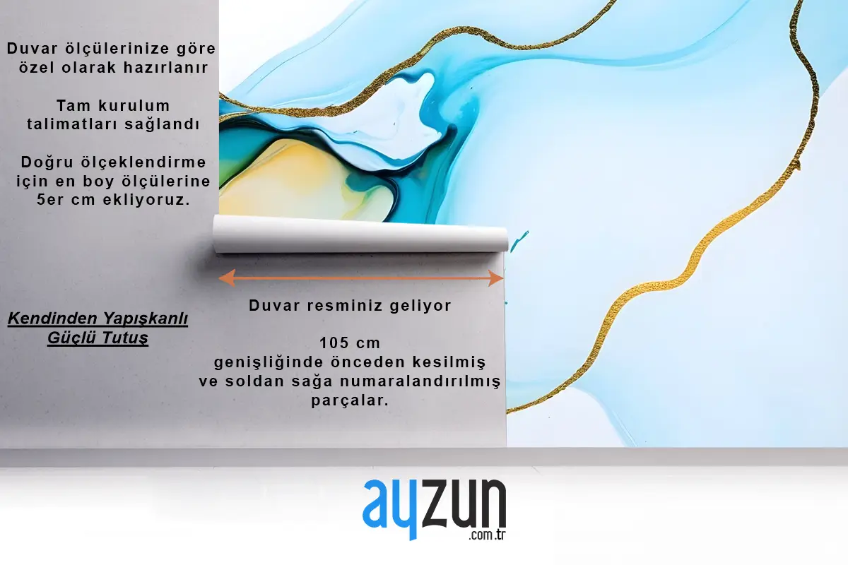 Modern Çizgili Mavi Sarı Suluboya Fırçası Duvar Kağıdı