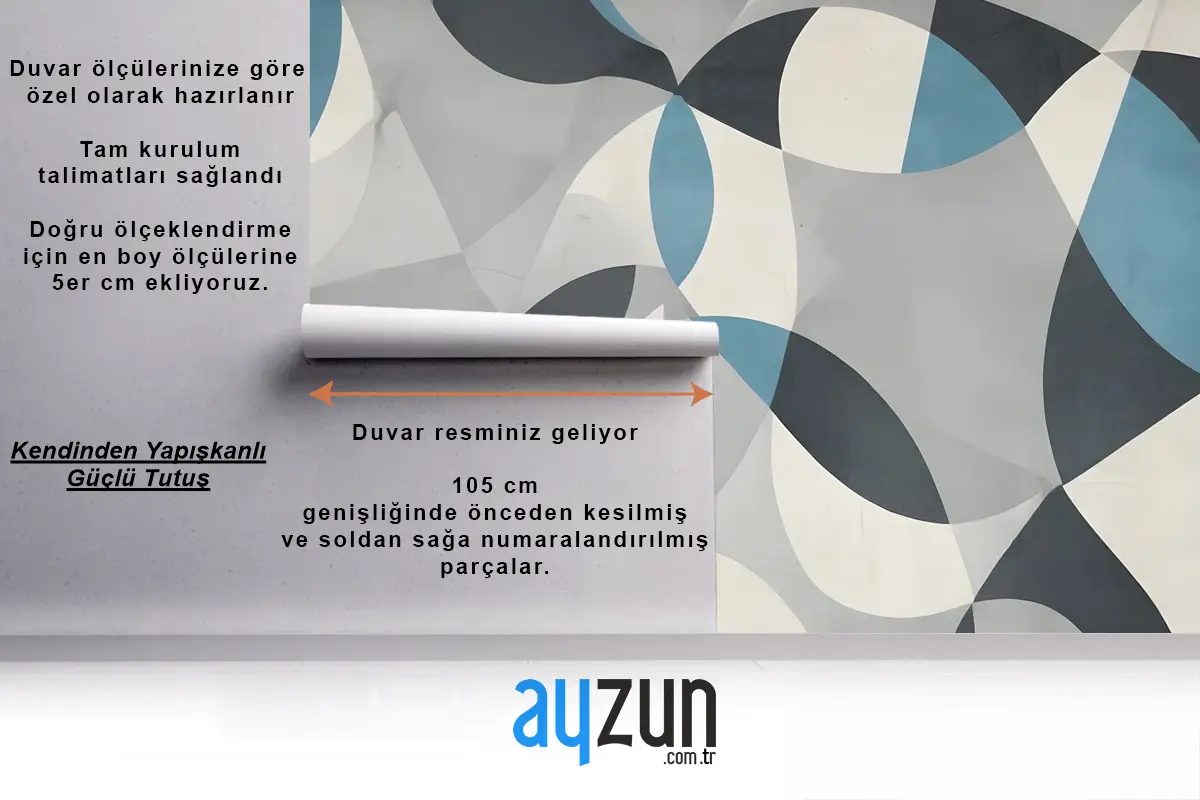 Boho Geometrik Soyut Sanat Mavi Duvar Kağıdı 