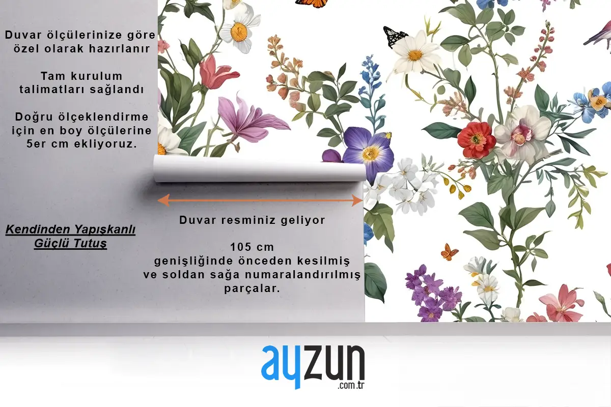 Botanik Çiçekler Kuşlar Duvar Kağıdı  Ile Çiçekli