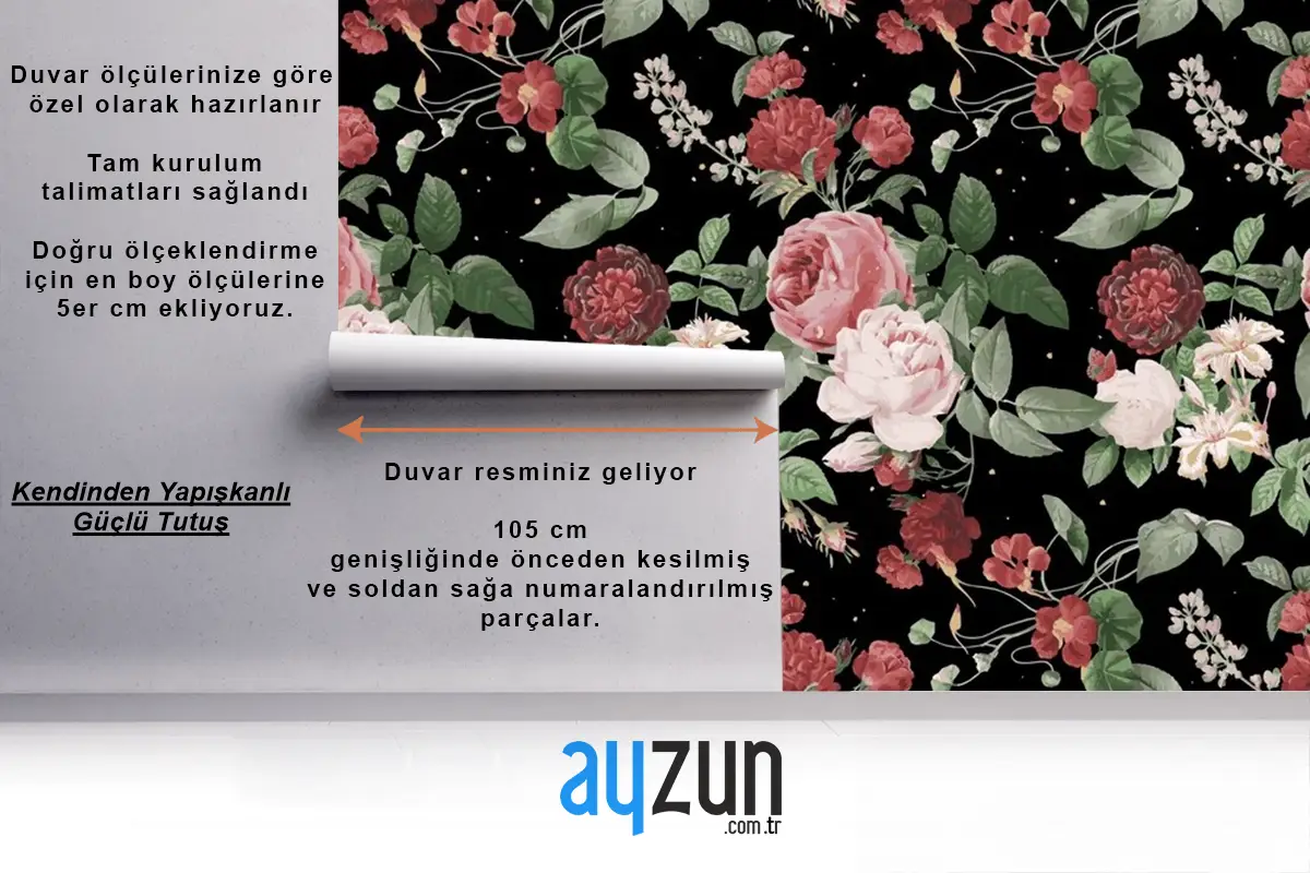 Botanik Sevgililer Günü Gül Deseni Suluboya Duvar Kağıdı 