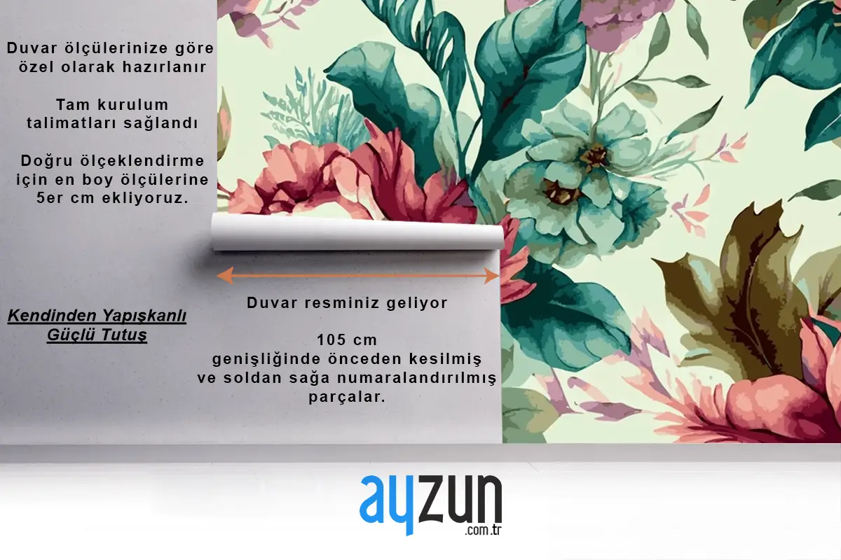 Botanik Suluboya Elle Çizilmiş Çiçekler Yatak Odası Duvar Kağıdı