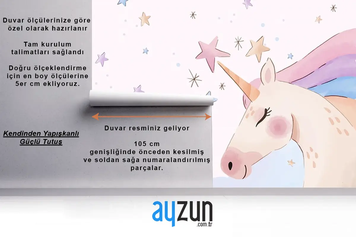 Boynuzlu At  Unicorn Çocuk Odası Duvar Kağıdı