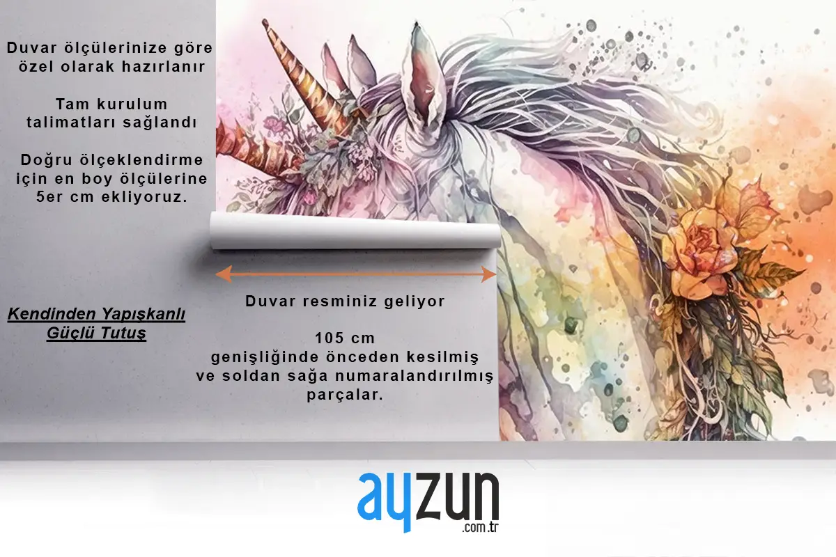 Boynuzlu At Unicorn Çocuk Odası Duvar Kağıdı