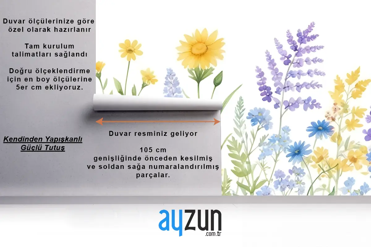 Parlak Leylak Ve Yeşil Suluboya Kır Çiçeği Mutfak Duvar Kağıdı