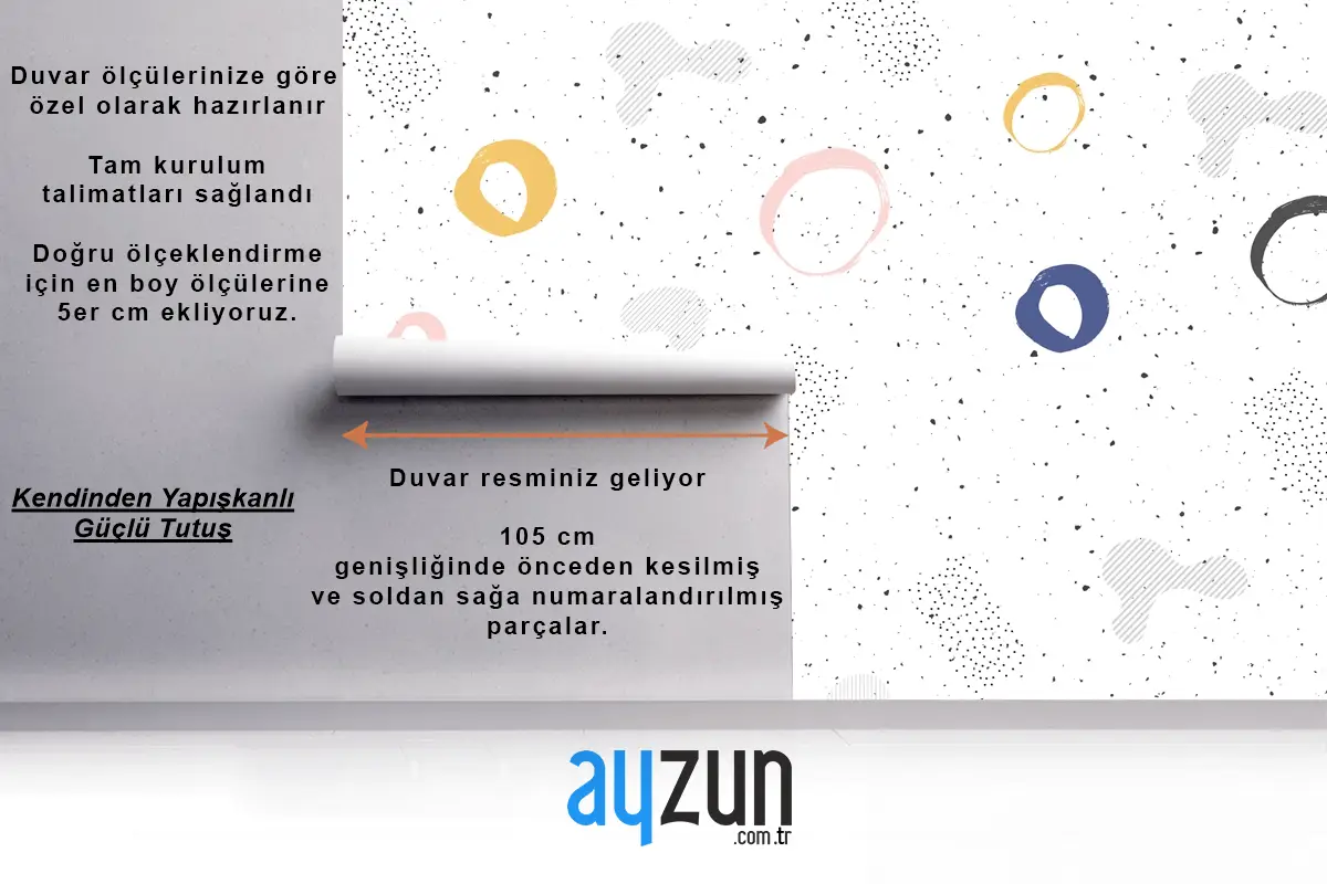 Fırça Dairesel Kontur Suluboya Çocuk Odası Duvar Kağıdı 