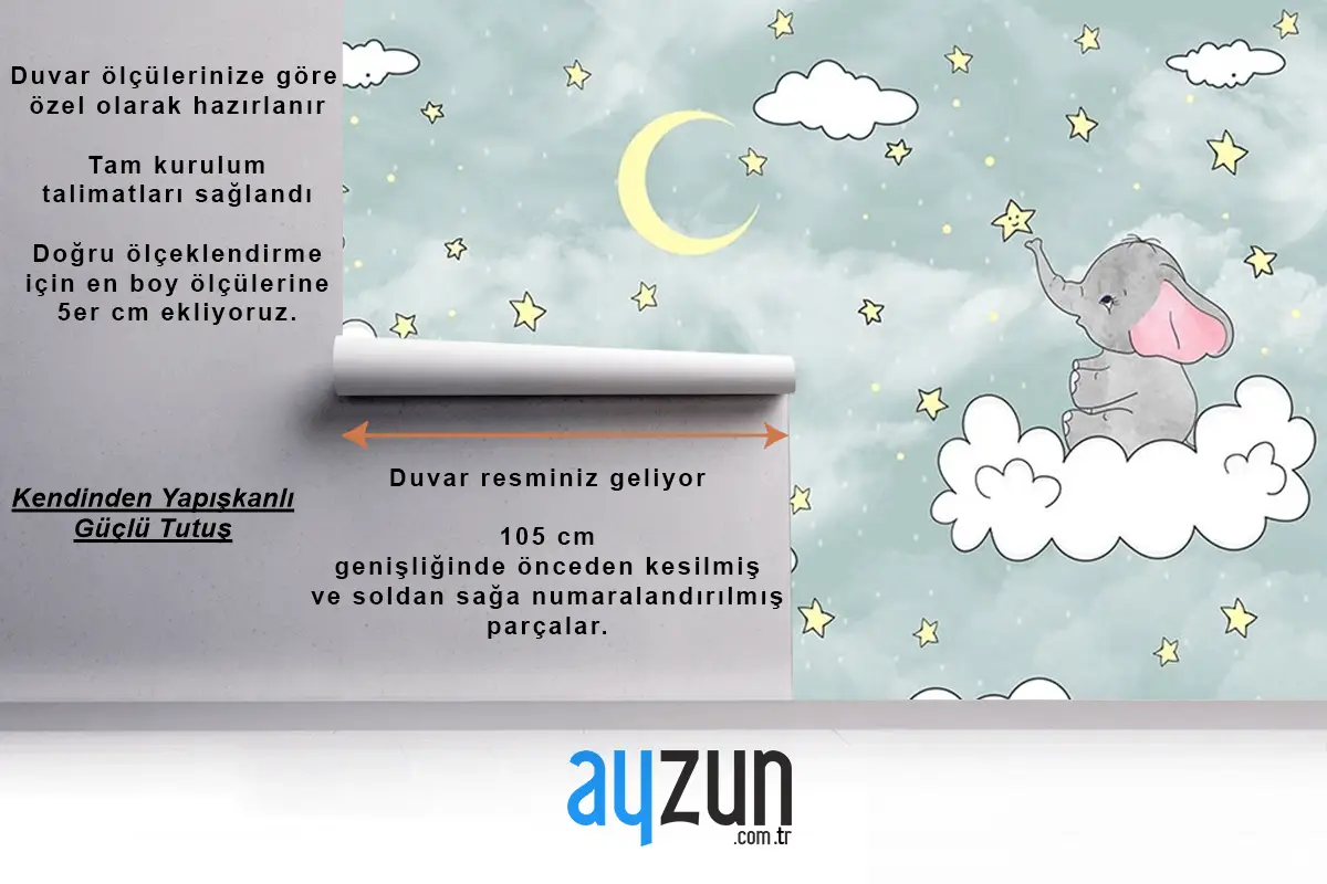 Bulut Üzerinde Sevimli Filler Duvar Kağıdı