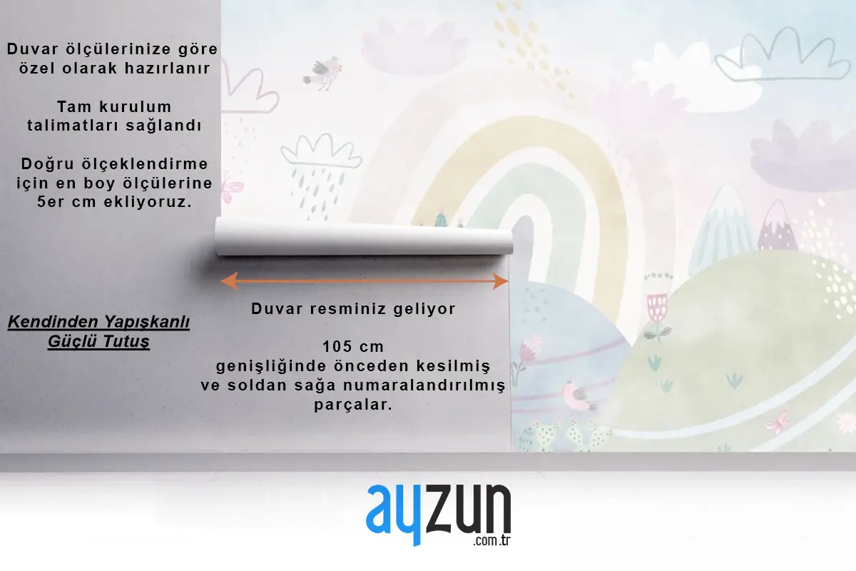 Bulutlar Ve Gökkuşağı Çocuk Odası Duvar Kağıdı