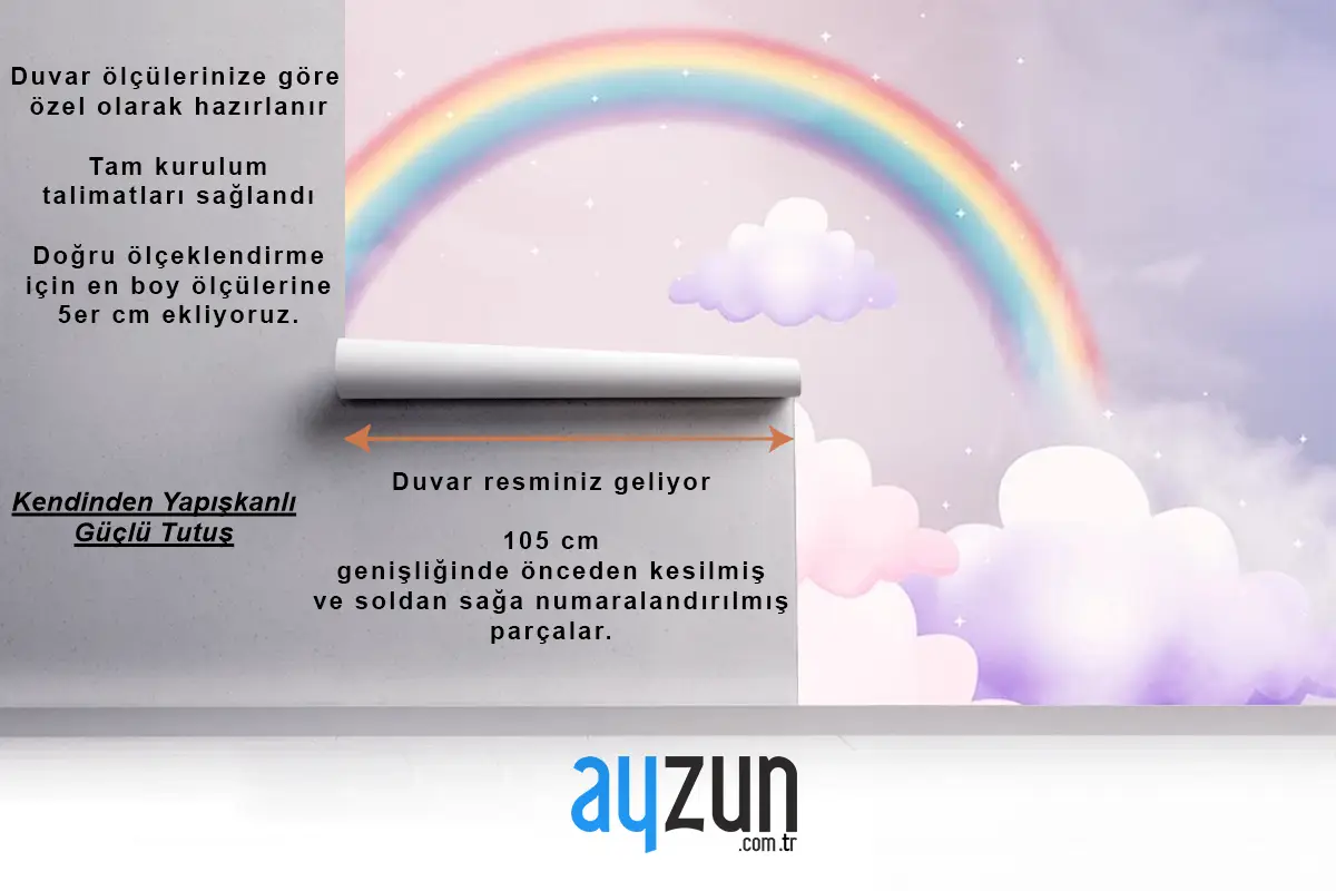 Bulutlar Ve Gökkuşağı Çocuk Odası Duvar Kağıdı