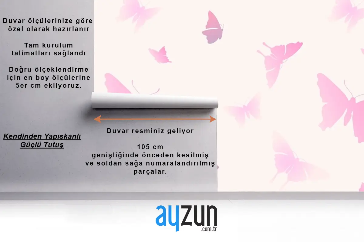 Kelebek Desenli Kadınsı Pembe Estetik Çocuk Odası Duvar Kağıdı