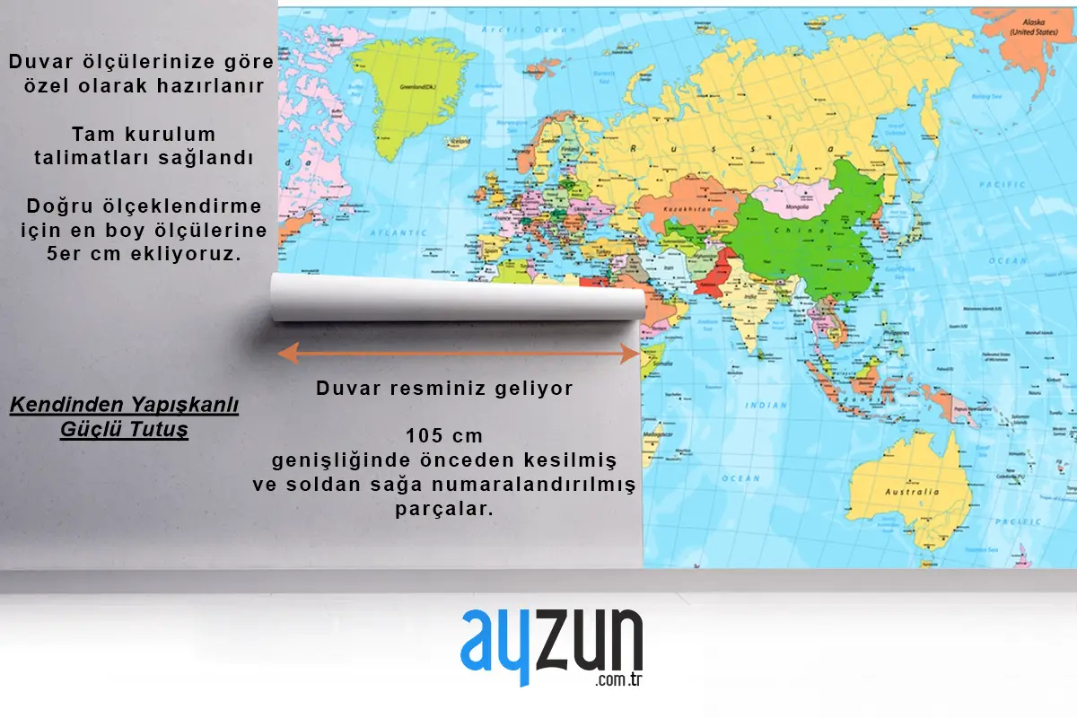 Büyük Harflerle Detaylı Siyasi Dünya Haritası Duvar Kağıdı